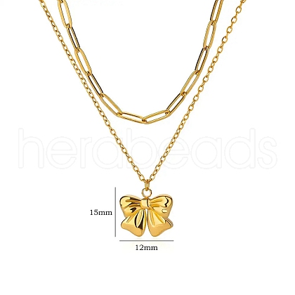 304 Stainless Steel Bowknot Pendant Necklaces NJEW-L182-001G-07-1