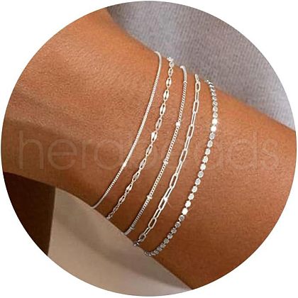 5Pcs Bohemian Style Alloy Chain Bracelets Kit for Women WG2620E-17-1