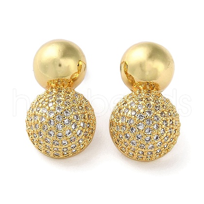 Rack Plating Brass Micro Pave Clear Cubic Zirconia Round Ball Stud Earring EJEW-H099-09G-1