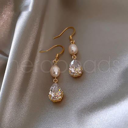 Elegant Classic Brass Cubic Zirconia Teardrop Dangle Earrings ZJ6767-2-1