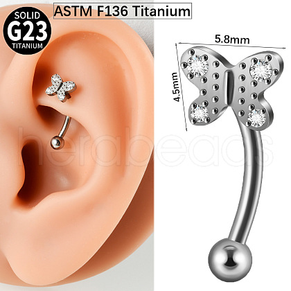 G23 Titanium Clear Cubic Zirconia Eyebrow Curved Barbell Rings WG7A99B-04-1