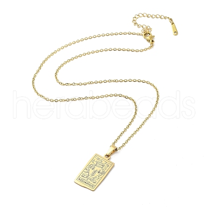 Rectangle with Twelve Constellations Pendant Necklaces NJEW-D069-01G-11-1