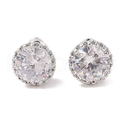 Rack Plating Brass Pave Single Cubic Zirconia Stud Earrings EJEW-I304-02P-02-1