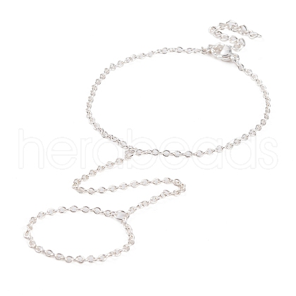 Brass Cable Chain Ring Bracelets for Women BJEW-L690-01S-1