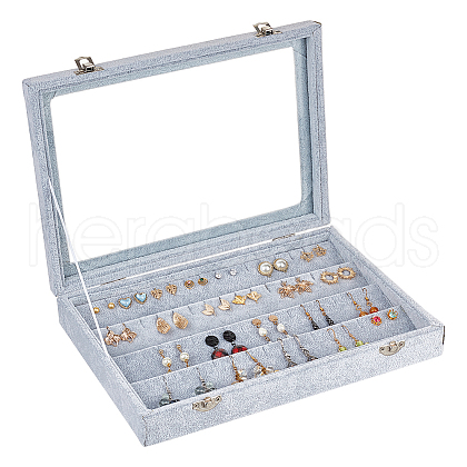 4-Slot Rectangle Velvet Earring Presentation Boxes VBOX-WH0003-20B-1