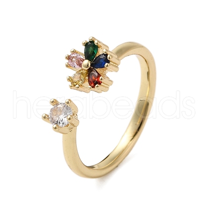 Brass Micro Pave Cubic Zirconia Open Cuff Rings for Women RJEW-A048-15G-1