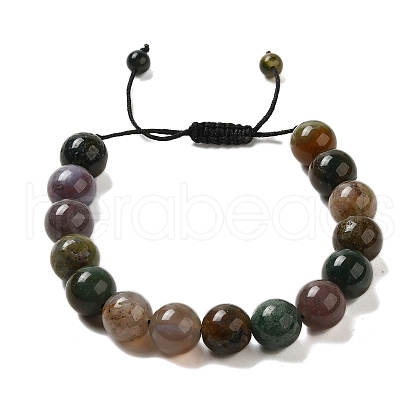 12.5mm Round Natural Indian Agate Braided Bead Bracelets for Women Men BJEW-C060-01D-1