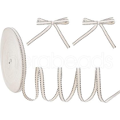 Dot Stripe Cotton Ribbons SRIB-WH0011-050-1
