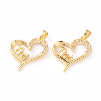 Brass Micro Pave Clear Cubic Zirconia Pendants ZIRC-Z007-09G-1