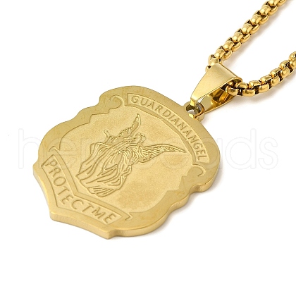 304 Stainless Steel Guardian Holy Angel Saint Michael Pendant Box Chain Necklaces NJEW-Q002-05G-1