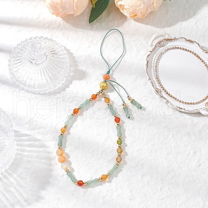 Natural Carnelian & Peacock Green Agate Mobile Straps HJEW-JM03425-02-1