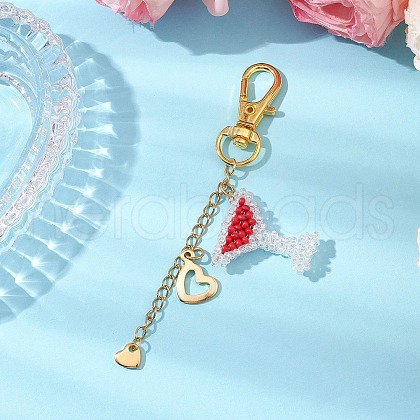 Wine Glass Seed Beaded Pendant Decorations HJEW-MZ00181-1