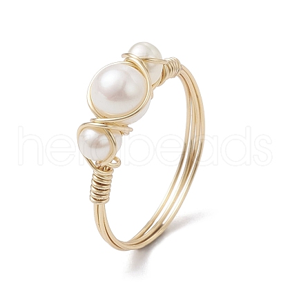 Copper Wire Wrapped Natural Cultured Freshwater Pearl Open Ring RJEW-JR00631-01-1