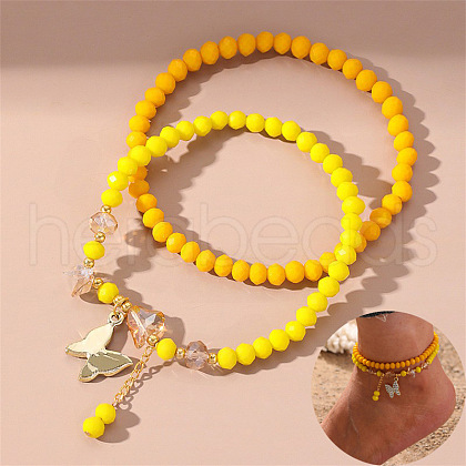Bohemian Resin & Glass Seed Beaded Stretch Double Layered Anklet Sets WG187EB-18-1