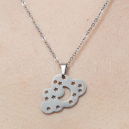 201 Stainless Steel Hollow Cloud with Star Pendant Necklace NJEW-OY001-76-1