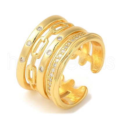 Chain Shape Brass Micro Pave Cubic Zirconia Open Cuff Rings RJEW-U008-14G-1
