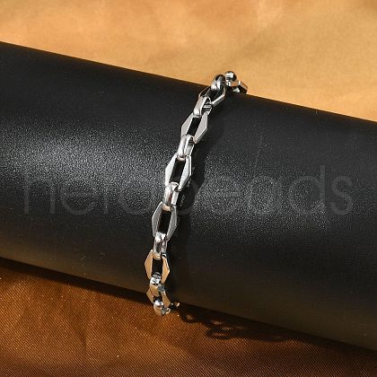 304 Stainless Steel Dapped Chains Bracelets for Men & Women BJEW-D042-26P-1