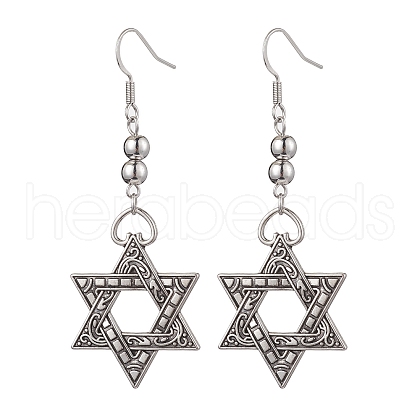 Star of David Alloy Dangle Earrings for Women Men EJEW-JE05840-1