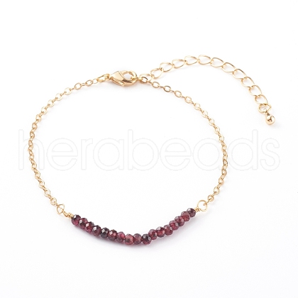 January Birthstone Natural Garnet Beaded Bracelets BJEW-JB06092-01-1