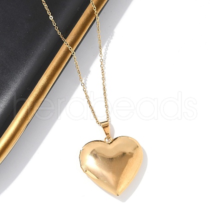 304 Stainless Steel Heart Locket Pendant Cable Chain Necklaces for Women NJEW-M050-04E-G-1