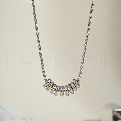 Minimalist Stainless Steel Round Snake Chain Rondelle Beaded Pendant Necklaces for Women GX2969-2-1
