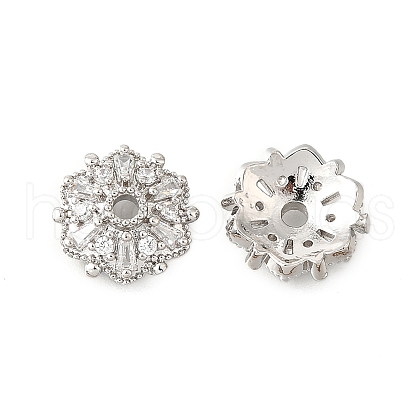Flower Brass Micro Pave Clear Cubic Zirconia Bead Caps KK-V008-31P-1