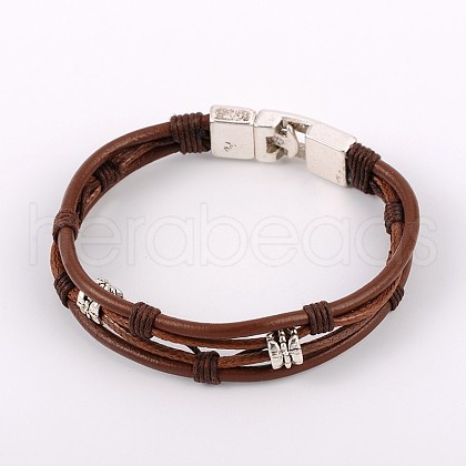 Trendy Cowhide Leather Cord Multi-strand Bracelets BJEW-JB01734-1