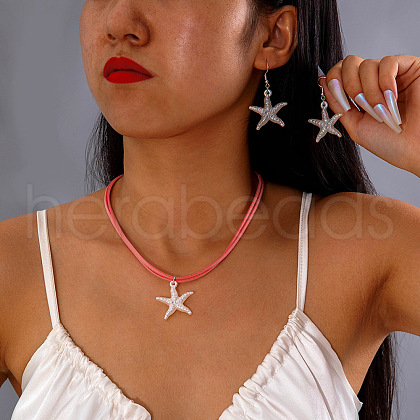 Bohemian Imitation Leather Cord Necklaces & Alloy Dangle Earring Sets FS-WG3325C-02-1