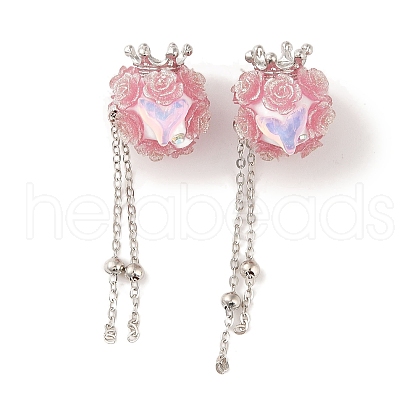 Handmade Flower Polymer Clay Rhinestone Tassel Dangle Beads CLAY-H003-02P-04-1