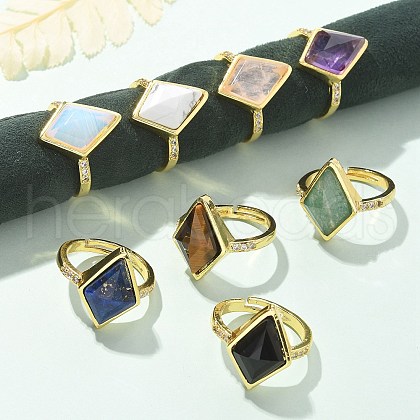 Rhombus Natural & Synthetic Gemstone Finger Rings RJEW-B113-01G-2-1