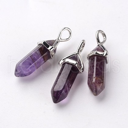 Bullet Natural Amethyst Pointed Pendants X-G-E332-A01-1