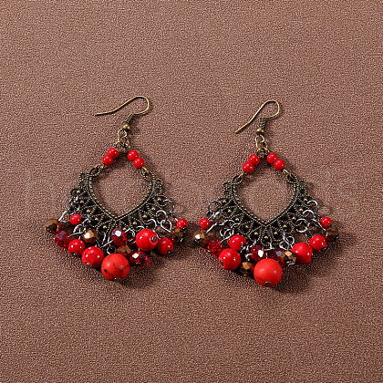 Bohemian tassel turquoise earrings JU8957-22-1