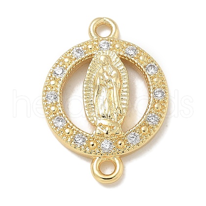 Rack Plating Brass Micro Pave Clear Cubic Zirconia Religion Virgin Mary Connector Charms KK-L224-094G-02-1