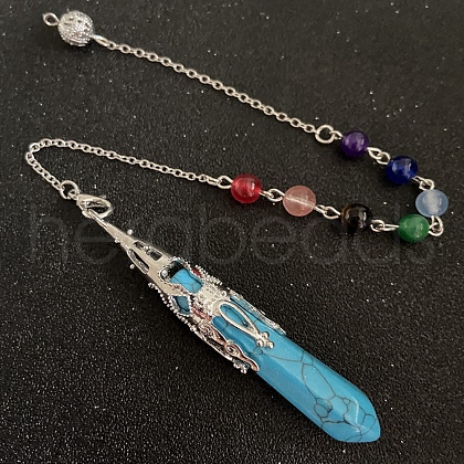 Synthetic Turquoise & Mixed Gemstone Bullet Pointed Dowsing Pendulums CHAK-PW0001-051G-1
