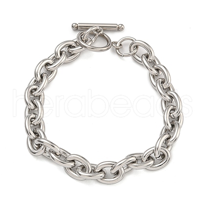 304 Stainless Steel Oval Link Chain Bracelets for Men Women BJEW-G723-01P-1