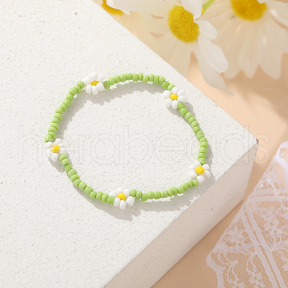 Bohemian Style Daisy Glass Seed Beaded Stretch Bracelets for Women WG677E4-04-1