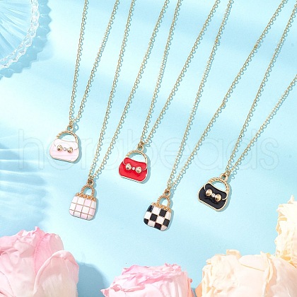 Alloy Enamel Handbag Pendant Brass Cable Chain Necklaces for Women NJEW-JN05273-1