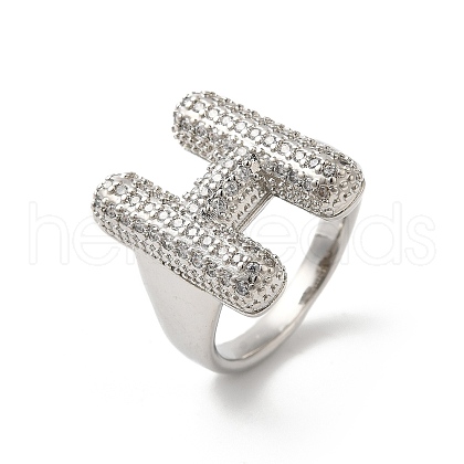 Letter Brass Micro Pave Clear Cubic Zirconia Open Cuff Ring for Women RJEW-N046-03H-P-1