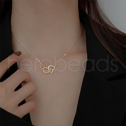 201 Stainless Steel Interlocking Heart Pendant Necklaces for Women NJEW-D307-01G-1