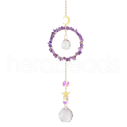 Crystal Glass with Natural Amethyst Sun Catcher Pendant PW-WG84674-01-1
