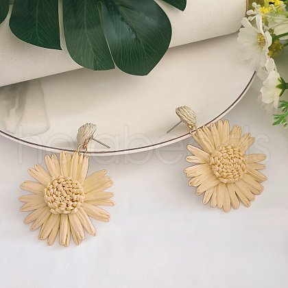 Flower Brass Grass Dangle Stud Earrings FS-WG07395-03-1