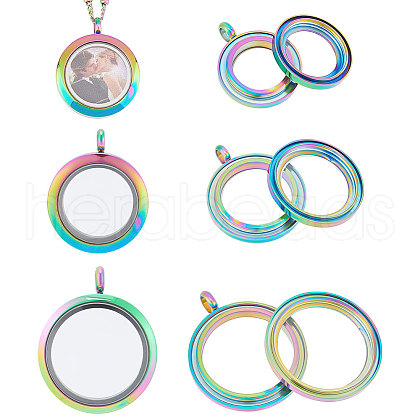 Unicraftale 3Pcs 3 Style 304 Stainless Steel Locket Pendants FIND-UN0001-83MC-1