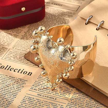 Textured Heart Alloy Open Cuff Bangles for Women BJEW-A027-01G-1
