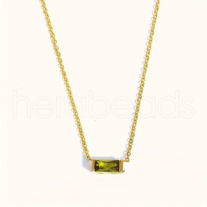 Birthstone Style Brass Cubic Zirconia Baguette Pendant Necklaces for Women FS-WGDF12C-08-1