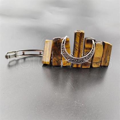 Bohemian Style Natural Tiger Eye & Hollow Moon Crown Hair Barrettes PW-WG66000-06-1