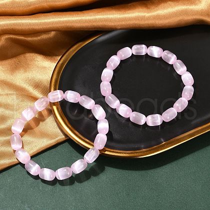 Dyed Natural Selenite Column Beaded Stretch Bracelets for Women BJEW-I312-05E-1