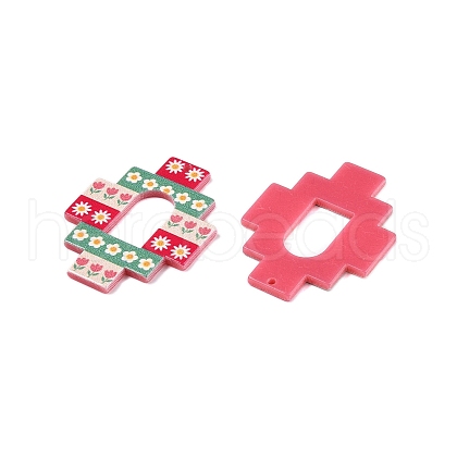 Flower Theme Printed Acrylic Pendants OACR-T028-14A-1
