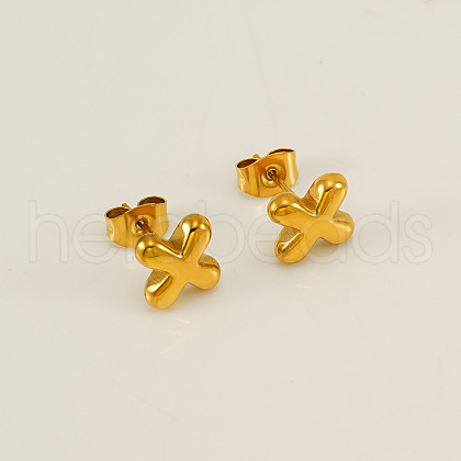 Chunk Letter 304 Stainless Steel Stud Earrings for Women EJEW-G386-01X-G-1