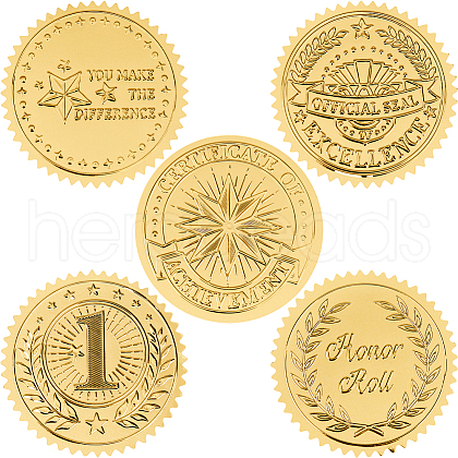 CRASPIRE 50 Sheets 5 Styles Self Adhesive Gold Foil Embossed Stickers DIY-CP0010-42-1