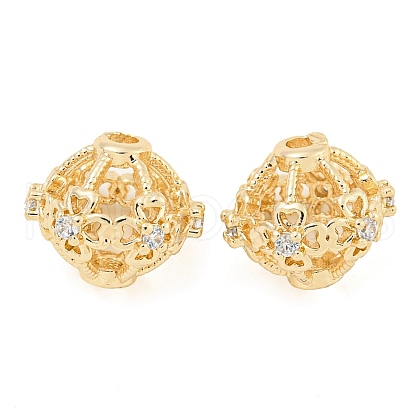 Hollow Rack Plating Brass Micro Pave Clear Cubic Zirconia Beads KK-F089-38G-1